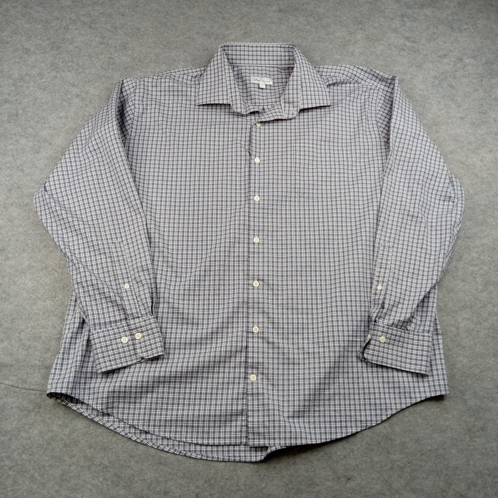 Peter Millar Shirt Mens 2XL Blue Plaid Stretch Button Front Long Sleeve Casual